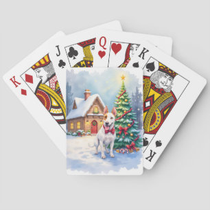Bull Terrier Gemütliches Cottage Weihnachtsbaum Ku Spielkarten