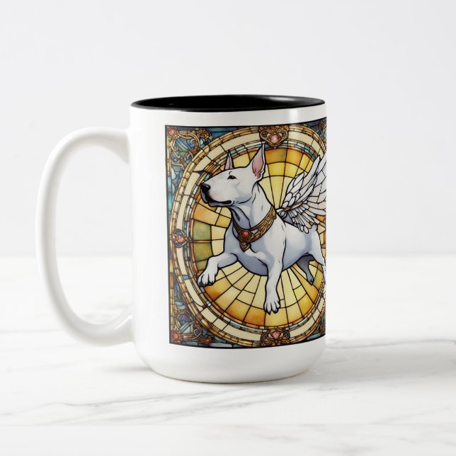 Bull Terrier gestanzter Glass Engel + Rauchjacken Zweifarbige Tasse (Links)