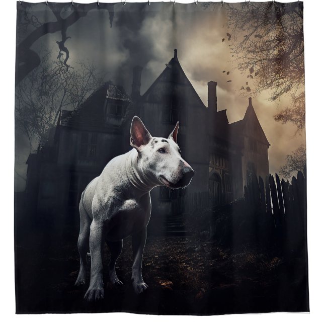 Bull Terrier Halloween Beängstigend Duschvorhang (Vorderseite)