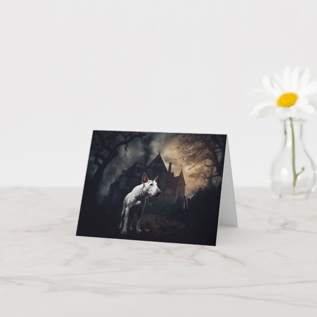 Bull Terrier Halloween Beängstigend Karte (Kleines Gewächs)