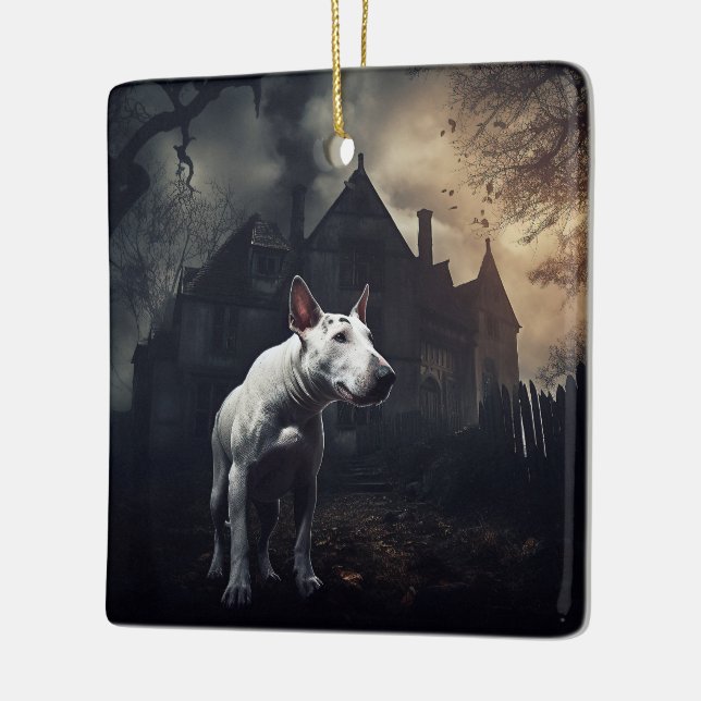 Bull Terrier Halloween Beängstigend Keramikornament (Links)