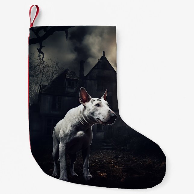 Bull Terrier Halloween Beängstigend Kleiner Weihnachtsstrumpf (Vorderseite)