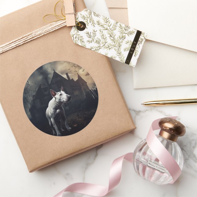 Bull Terrier Halloween Beängstigend Runder Aufkleber (Schenken)