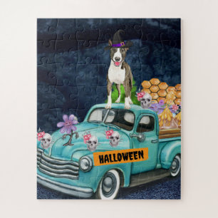 Bull Terrier Halloween LKW Gruselige Nacht Puzzle