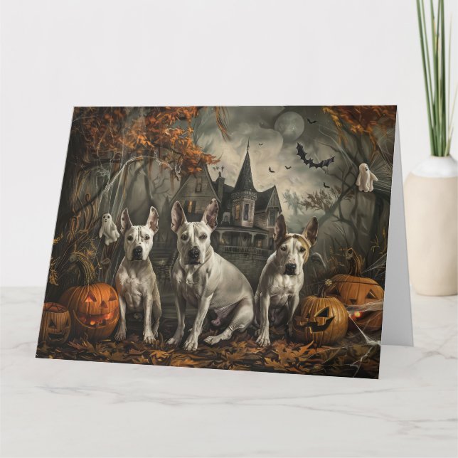 Bull Terrier Halloween Night Doggy Delight Karte (Vorderseite)