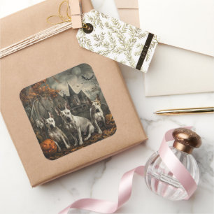 Bull Terrier Halloween Night Doggy Delight Quadratischer Aufkleber