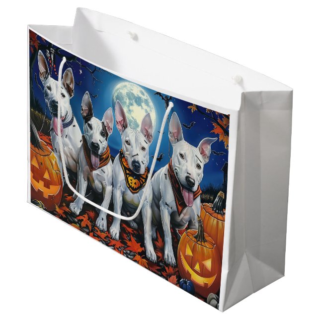 Bull Terrier Halloween Spooky Große Geschenktüte (Vorderseite Schrägansicht)