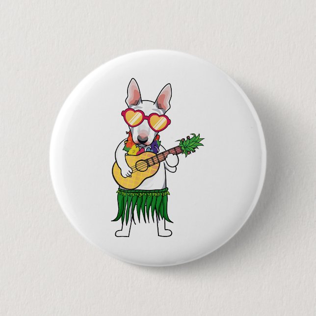 Bull Terrier Hawaiian Costume Ukulele Summ Button (Vorderseite)