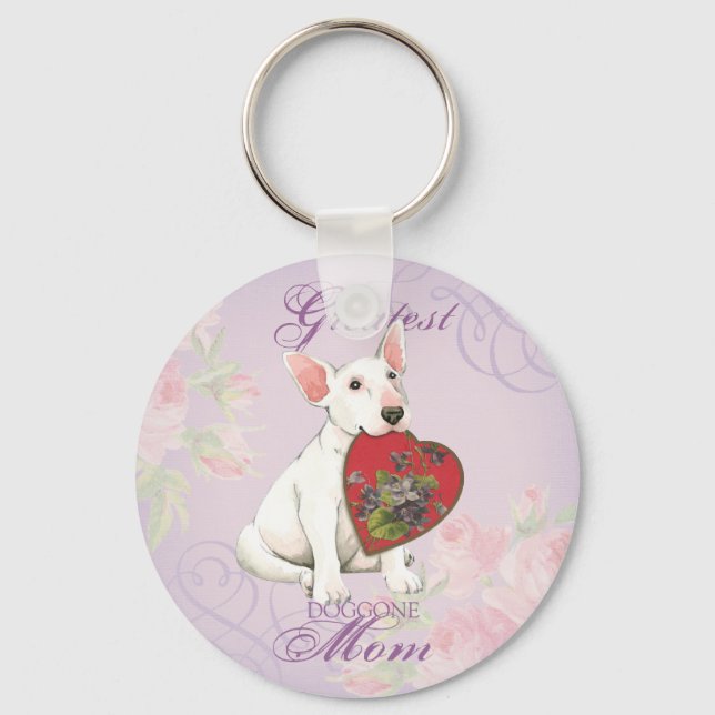Bull Terrier Heart Mama Schlüsselanhänger (Vorderseite)