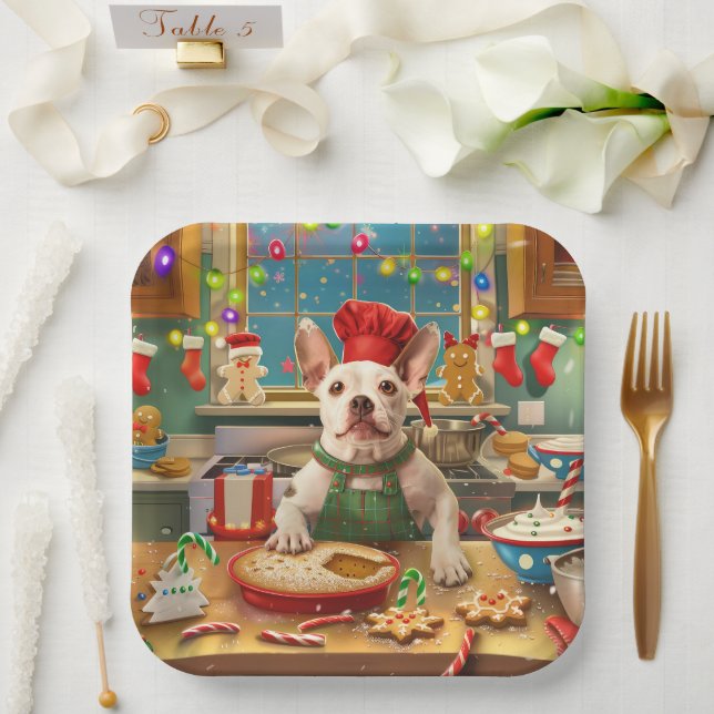 Bull Terrier Holiday Baking: Festliche Weihnachten Pappteller (Hochzeit)