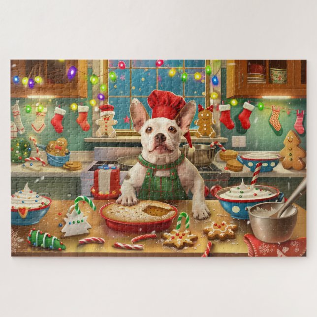 Bull Terrier Holiday Baking: Festliche Weihnachten Puzzle (Horizontal)