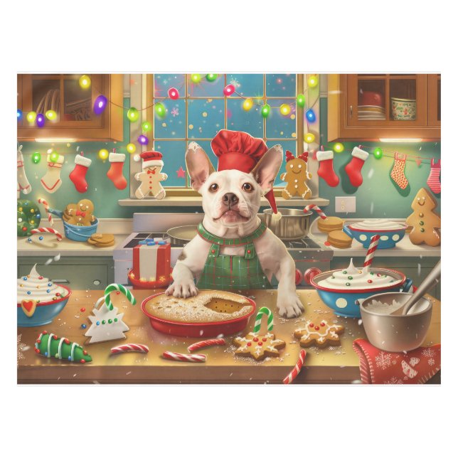 Bull Terrier Holiday Baking: Festliche Weihnachten Tischdecke (Vorderseite (Horizontal))