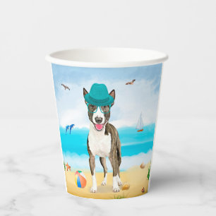 Bull Terrier Hund am Strand Pappbecher