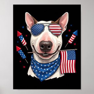 Bull Terrier Hund Amerikanische USA-Flagge Memoria Poster