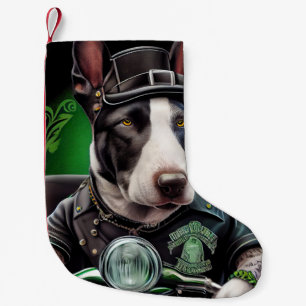 Bull Terrier Hund fährt Fahrrad St. Patrick's Day Kleiner Weihnachtsstrumpf