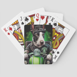 Bull Terrier Hund fährt Fahrrad St. Patrick's Day Spielkarten