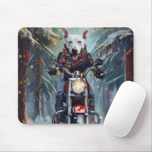 Bull Terrier Hund fährt Motorrad Weihnachten Mousepad