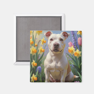 Bull Terrier Hund Frühlingsblumen Malerei Magnet