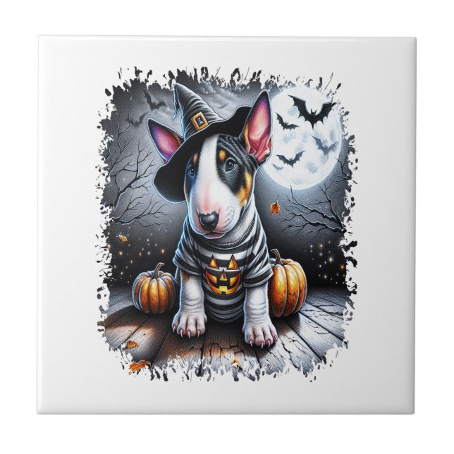 Bull Terrier Hund Halloween Fliese (Vorderseite)