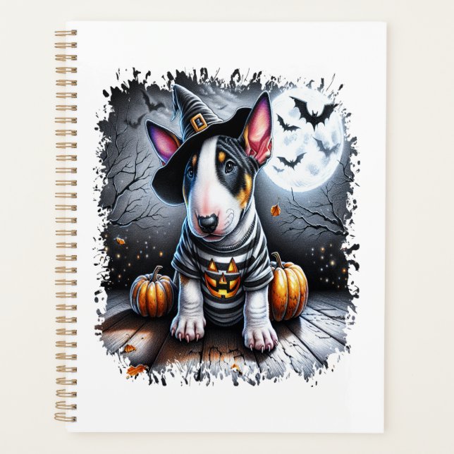 Bull Terrier Hund Halloween Planer (Vorderseite)