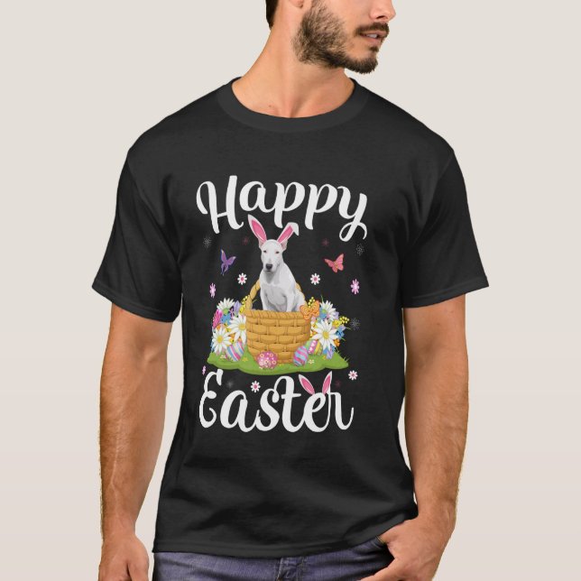 Bull Terrier Hund Happy Ostereier Hunt Sonniges Oh T-Shirt (Vorderseite)