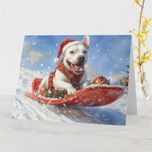 Bull Terrier Hund im Schlitten Lass es schneien We Karte