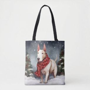 Bull Terrier Hund im Schnee Weihnachten 