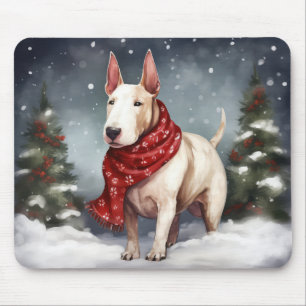 Bull Terrier Hund im Schnee Weihnachten Mousepad