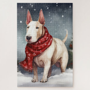 Bull Terrier Hund im Schnee Weihnachten Puzzle