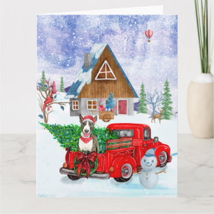 Bull Terrier Hund in Christmas Delivery LKW Schnee Karte