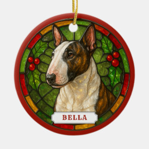Bull Terrier Hund Keramik Kreis Weihnachtsanhänger Ornament
