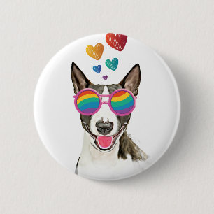 Bull Terrier Hund mit Herzchen Valentinstag Button