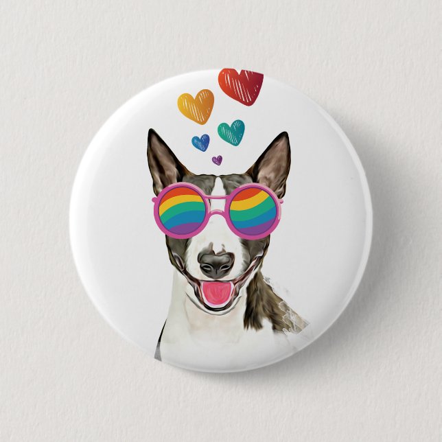 Bull Terrier Hund mit Herzchen Valentinstag Button (Vorderseite)