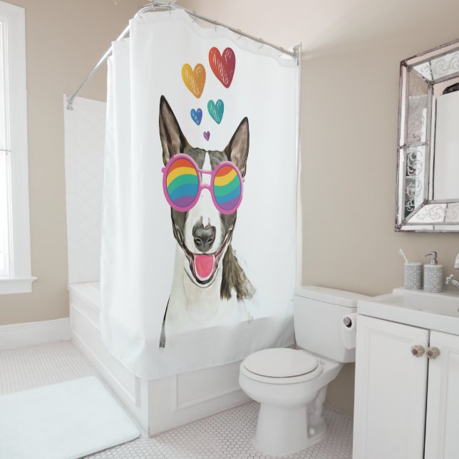 Bull Terrier Hund mit Herzchen Valentinstag Duschvorhang (Beispiel)