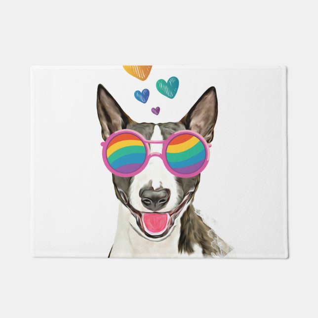 Bull Terrier Hund mit Herzchen Valentinstag Fußmatte (Vorderseite)