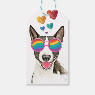 Bull Terrier Hund mit Herzchen Valentinstag Geschenkanhänger