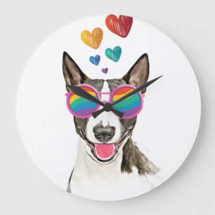 Bull Terrier Hund mit Herzchen Valentinstag Große Wanduhr