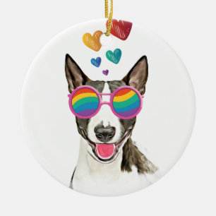 Bull Terrier Hund mit Herzchen Valentinstag Keramik Ornament
