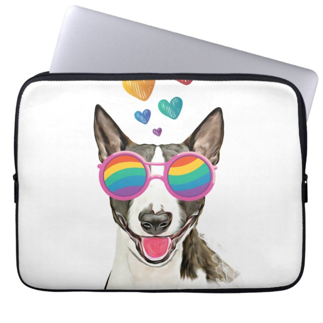 Bull Terrier Hund mit Herzchen Valentinstag Laptopschutzhülle (Vorderseite)