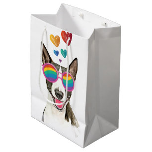 Bull Terrier Hund mit Herzchen Valentinstag Mittlere Geschenktüte
