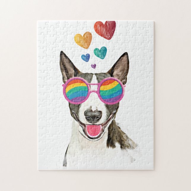 Bull Terrier Hund mit Herzchen Valentinstag Puzzle (Vertikal)