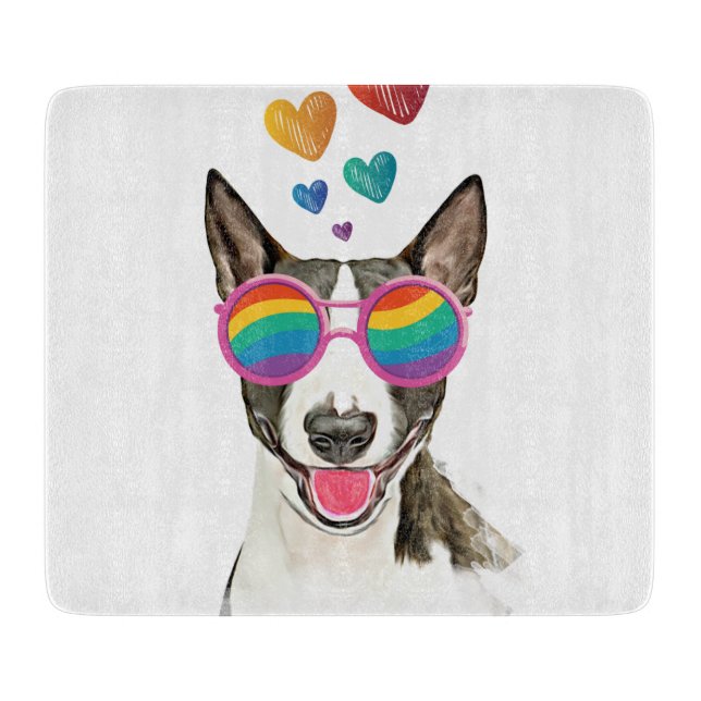Bull Terrier Hund mit Herzchen Valentinstag Schneidebrett (Vorderseite)