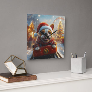 Bull Terrier Hund Weihnachten Quadratische Wanduhr