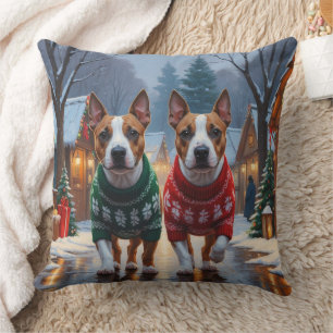 Bull Terrier Hunde Weihnachten Schnee Urlaub Kissen