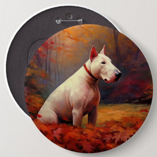Bull Terrier im Herbst Leaves Fall Inspiriert Button (Vorne & Hinten)
