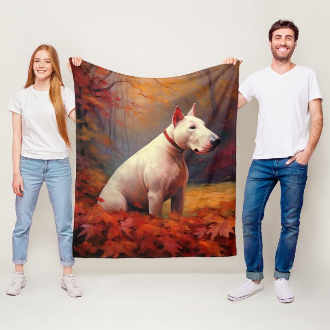 Bull Terrier im Herbst Leaves Fall Inspiriert Fleecedecke (Beispiel)
