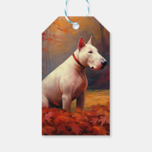 Bull Terrier im Herbst Leaves Fall Inspiriert Geschenkanhänger