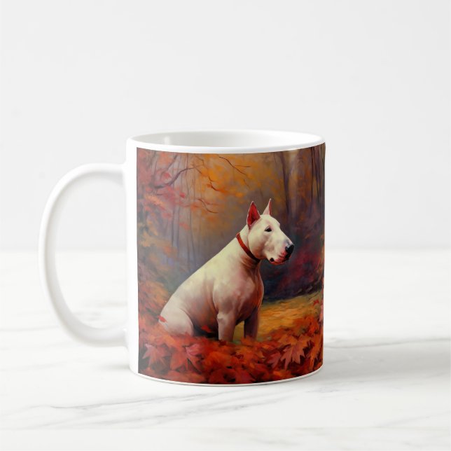 Bull Terrier im Herbst Leaves Fall Inspiriert Kaffeetasse (Links)