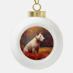 Bull Terrier im Herbst Leaves Fall Inspiriert Keramik Kugel-Ornament