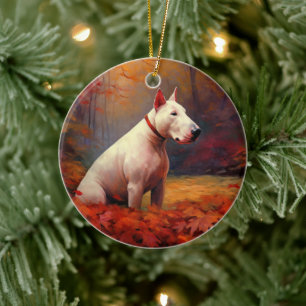 Bull Terrier im Herbst Leaves Fall Inspiriert Keramik Ornament